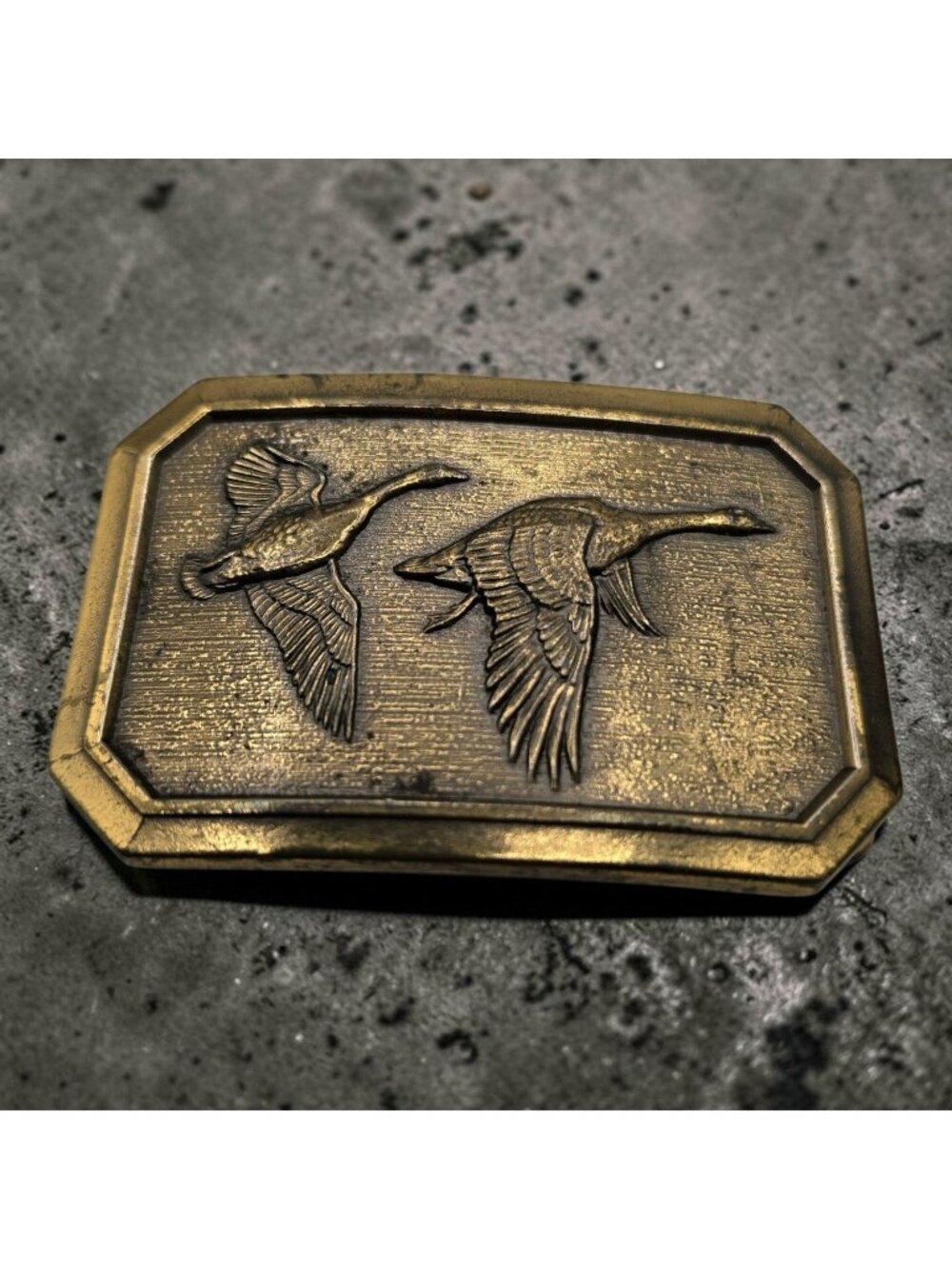 Vintage 1976 Solid Brass Belt Buckle Geese Design By Bergamot Brass Works USA